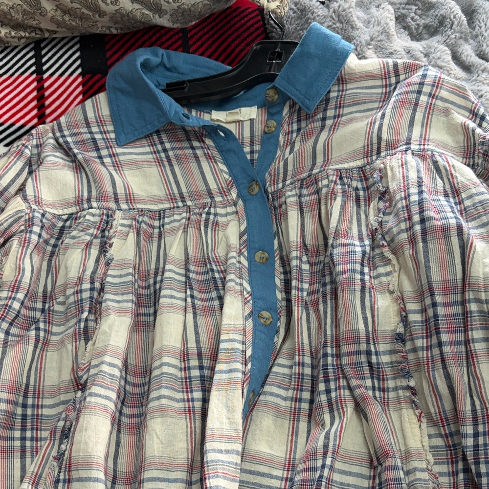 Easel Blue and Red Plaid Button Down Shirt